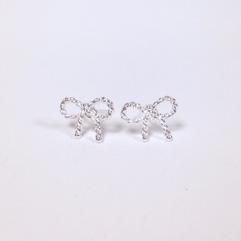 Twist Knot Silver Metal Rope Bow Earrings